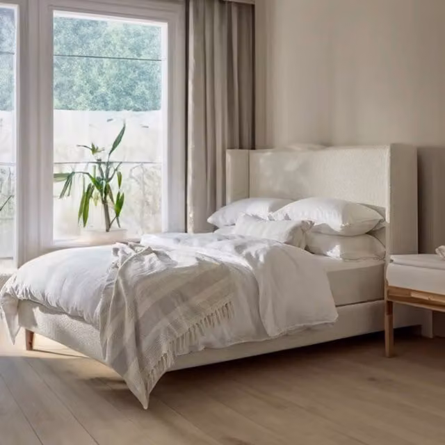 KDMD Margot Bouclé Upholstered Bed Frame in Ivory, W/D/H: 120 x 200 cm