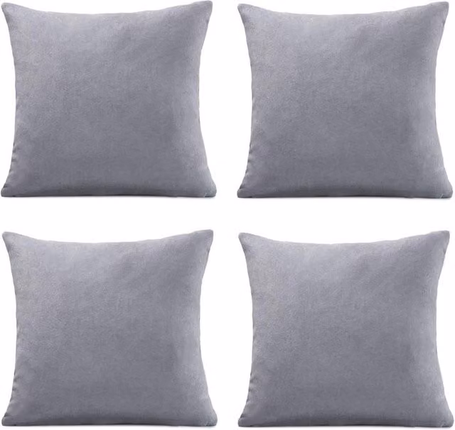 Luxor Living Set of 4 Silver Grey Velvet Chenille Square Cushions with Removable Washable Covers, W/D/H: 45 x 45 x 45 cm