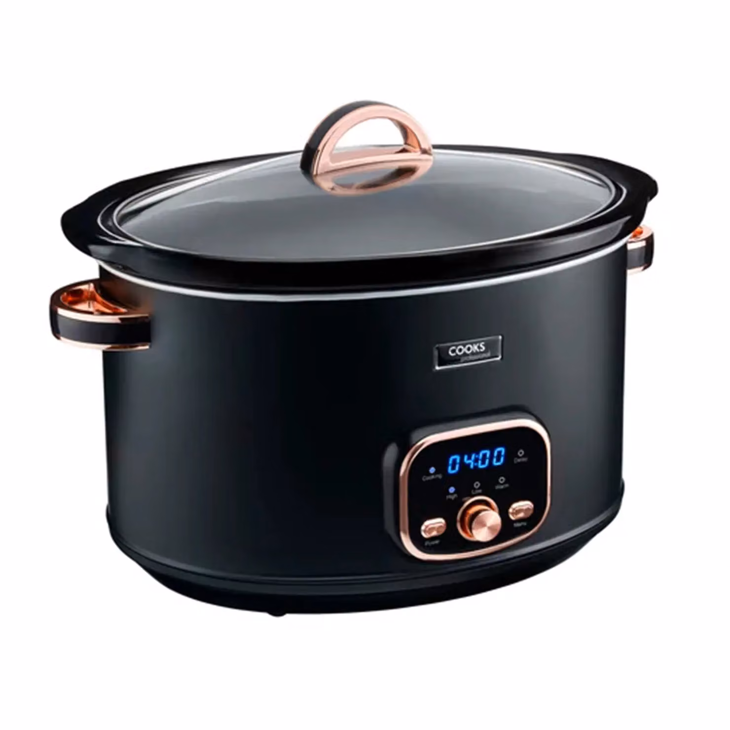Cooks Professional 8L Digital Slow Cooker with Glass Lid and Removable Ceramic Bowl in Black and Gold – 5