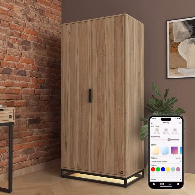 X Rocker Denver 2 Door Wardrobe with Integrated LED Lighting in Oak
