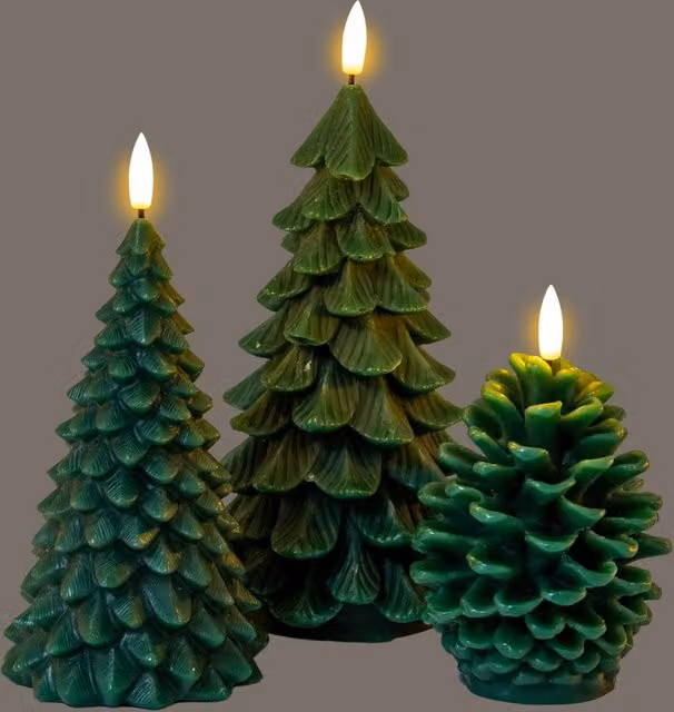 KDMK Green Pinecone LED Wax Tealight Candle with Flicker Effect