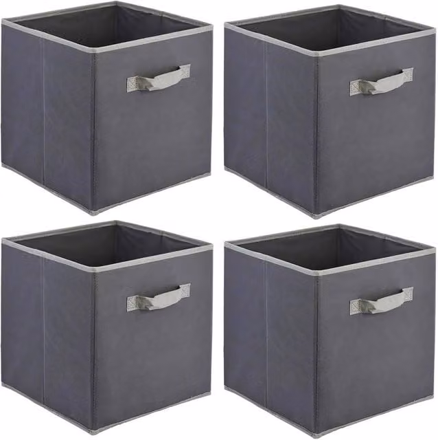 Havendro Set of 4 Collapsible Fabric Storage Boxes in Grey, W/D/H: 30 x 30 x 30 cm
