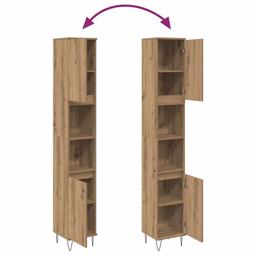 Berkfield Home Artisan Oak Bathroom Cabinet in Brown, W/D/H: 30 x 30 x 190 cm – 3