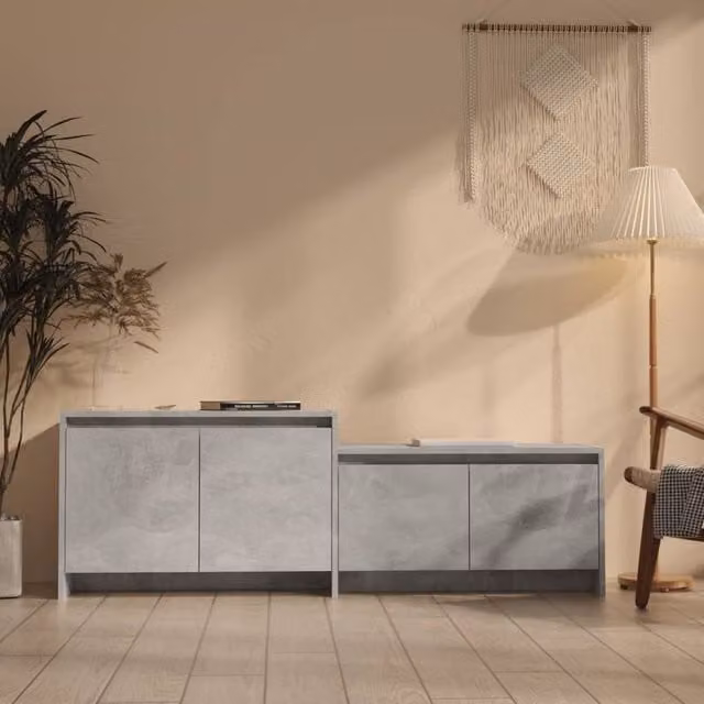 Berkfield Home Modern TV Cabinet in Concrete Grey, W/D/H: 146.5 x 35 x 50 cm