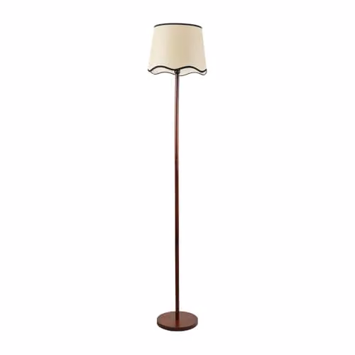 ValueLights Heather Dark Wood Single Stem Floor Lamp with Black Scallop Edge Tapered Shade – 1