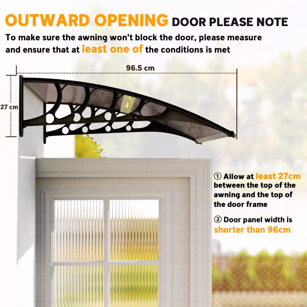 Rolipo Brown Aluminium Wall-Mounted Front Door Canopy Awning for Porch, W: 103 cm, D: 96.5 cm – 8