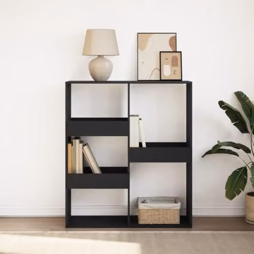 vidaXL Black Modern Book Cabinet and Room Divider with Media Compartments, W: 100 cm, D: 33 cm, H: 115 cm – 2