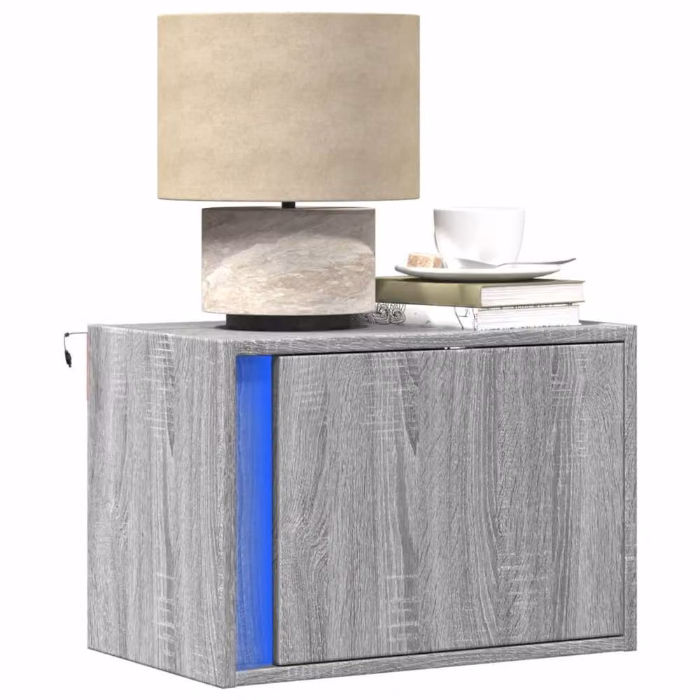 Berkfield Home Set of 2 Grey Wall-mounted Bedside Cabinets with Integrated LED Lighting – 2