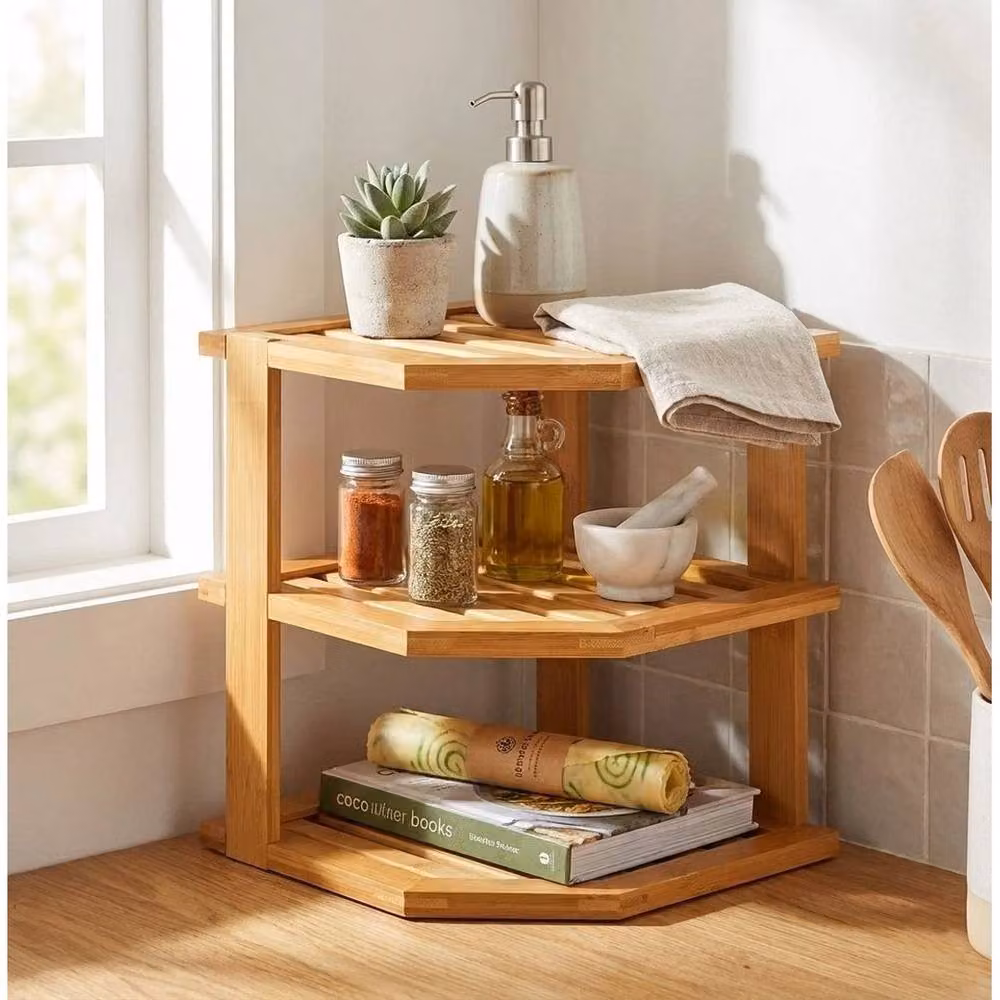 PAWNORA Bamboo Corner Plate Rack, Brown, W/D/H: 25.4 x 24.1 x 25.4 cm – 4
