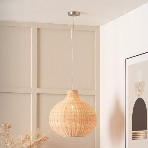 Ruma Rattan Dome Suspended Pendant Ceiling Light in Beige