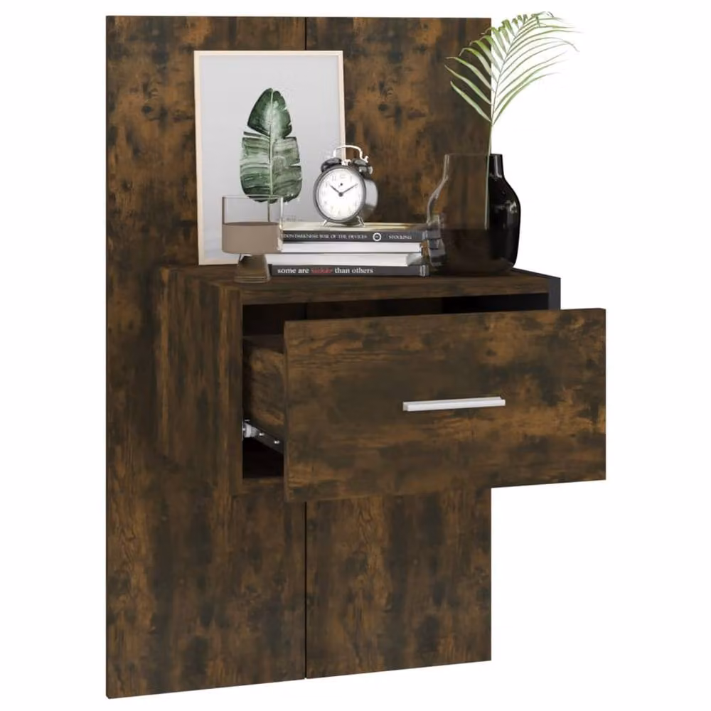 Berkfield Home Set of 2 Wall-mounted Bedside Cabinets in Smoked Oak Brown, W/D/H: 48.5 x 32.5 x 80 cm – 4