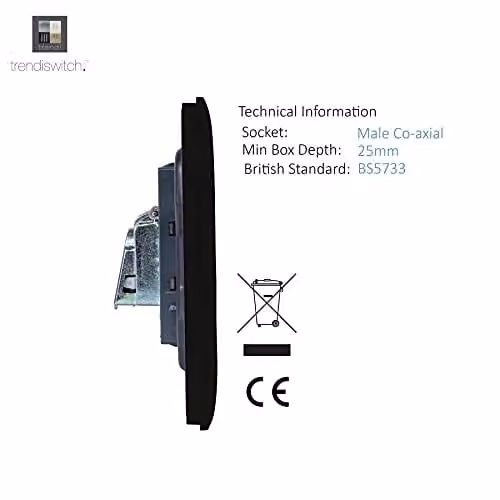 Trendi Switch 1 Gang Female Co-Axial Television Socket in Matt Black – 3