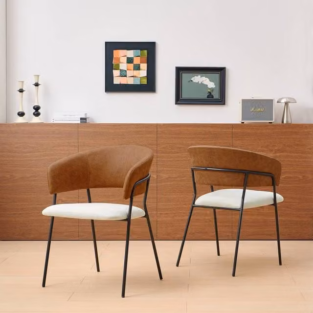 SONARA Set of 2 Modern Brown Curved Dining Chairs with Metal Frame – 1