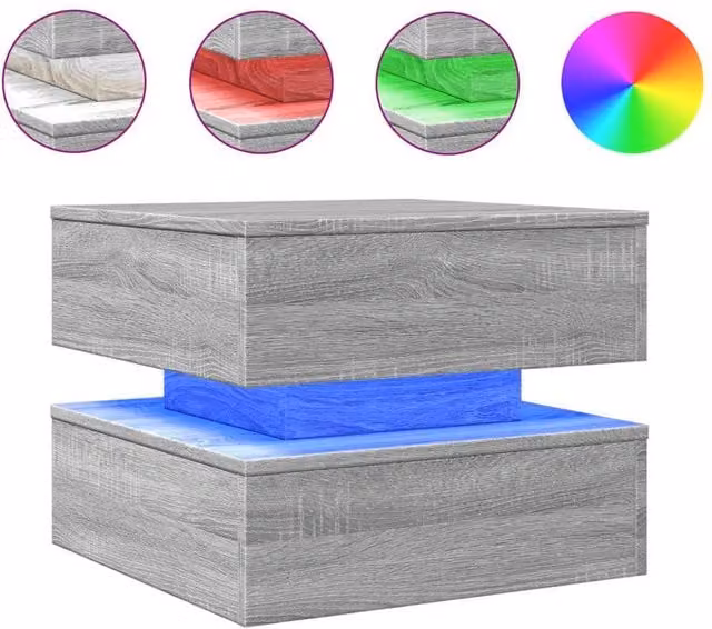 Berkfield Home Modern Square Coffee Table with LED Lights in Grey Sonoma, W/D/H: 50 x 50 x 40 cm