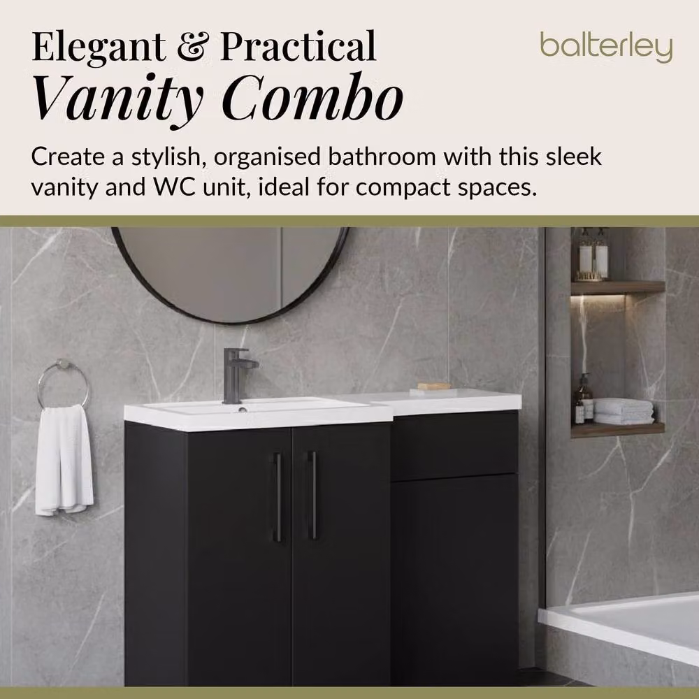 Balterley Modern Left-Hand Vanity and WC Unit Combination in Matt Grey, W: 110 cm, H: 84 cm – 3