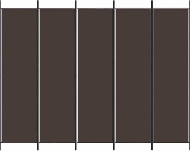 Berkfield Home 5-Panel Fabric and Metal Room Divider, Brown, W: 250 cm, H: 200 cm