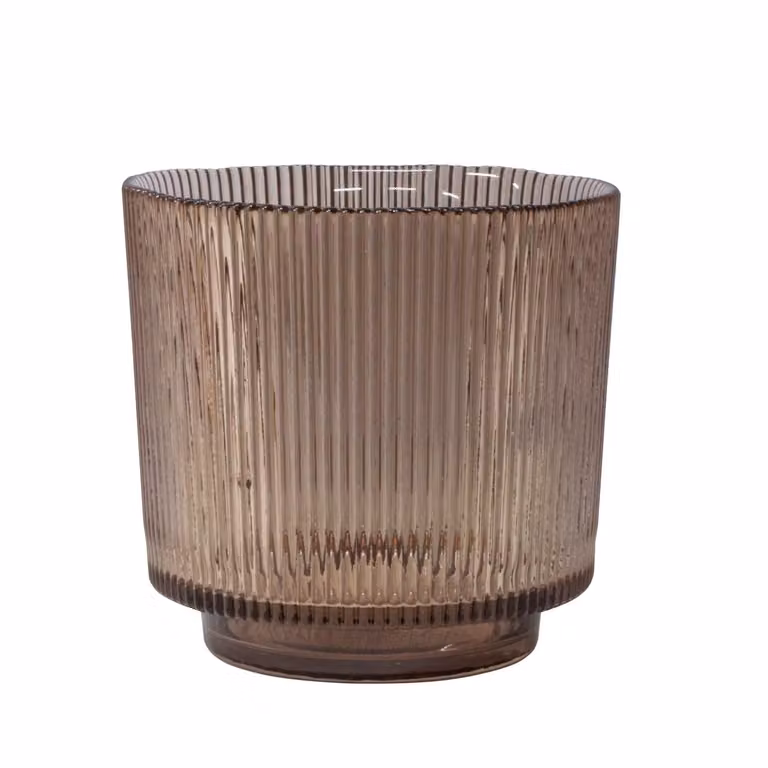 Dome Deco TEON Geometric Round Glass Tealight Holder, Grey