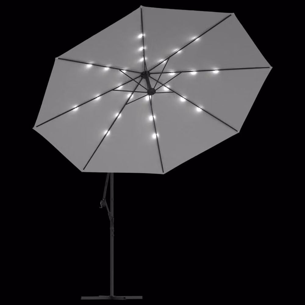 Berkfield Home Cantilever Garden Umbrella with LED Lights and Metal Pole, Beige Sand, 350 cm – 4