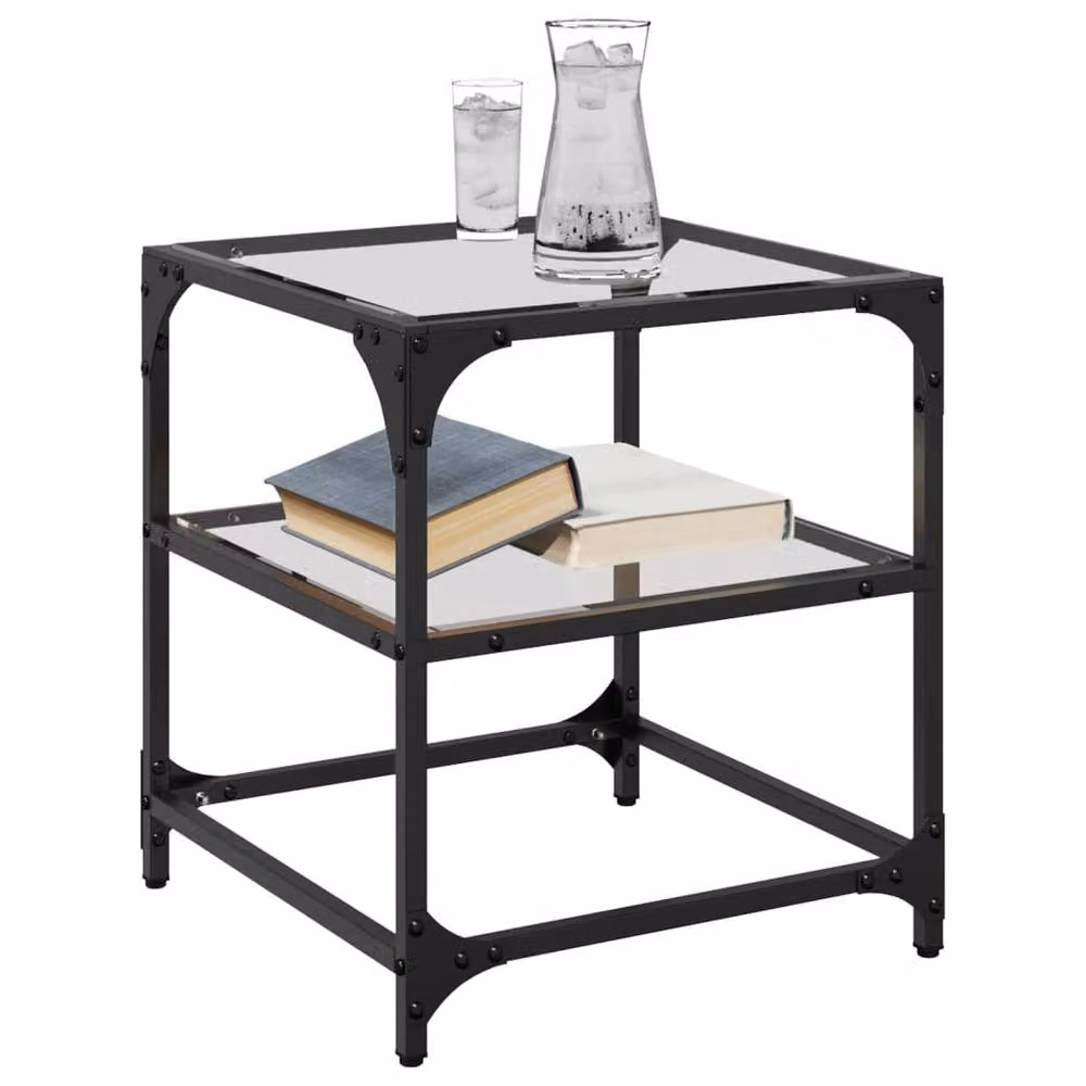 Berkfield Home Set of 2 Square Coffee Tables with Transparent Glass Tops and Steel Frames, W/D/H: 40 x 40 x 45 cm – 3