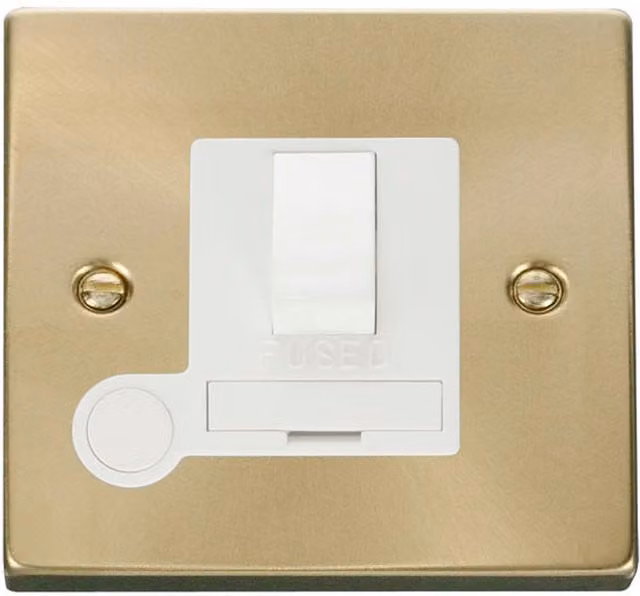 SE HOME Switched 13A Fused Connection Unit with Flex in White and Satin Brushed Brass