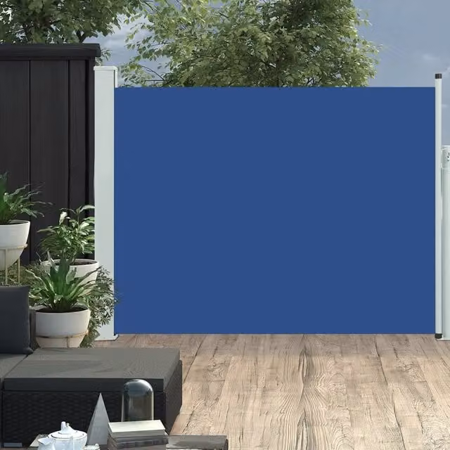 Berkfield Home Blue Retractable Side Awning with Polyester Fabric and Steel Frame, W: 140 cm, L: 500 cm