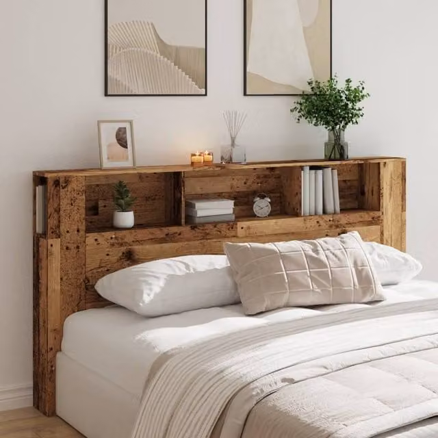 Berkfield Home Headboard Cabinet in Old Wood Brown, Engineered Wood, W: 200 cm, D: 18.5 cm, H: 102.5 cm – 1