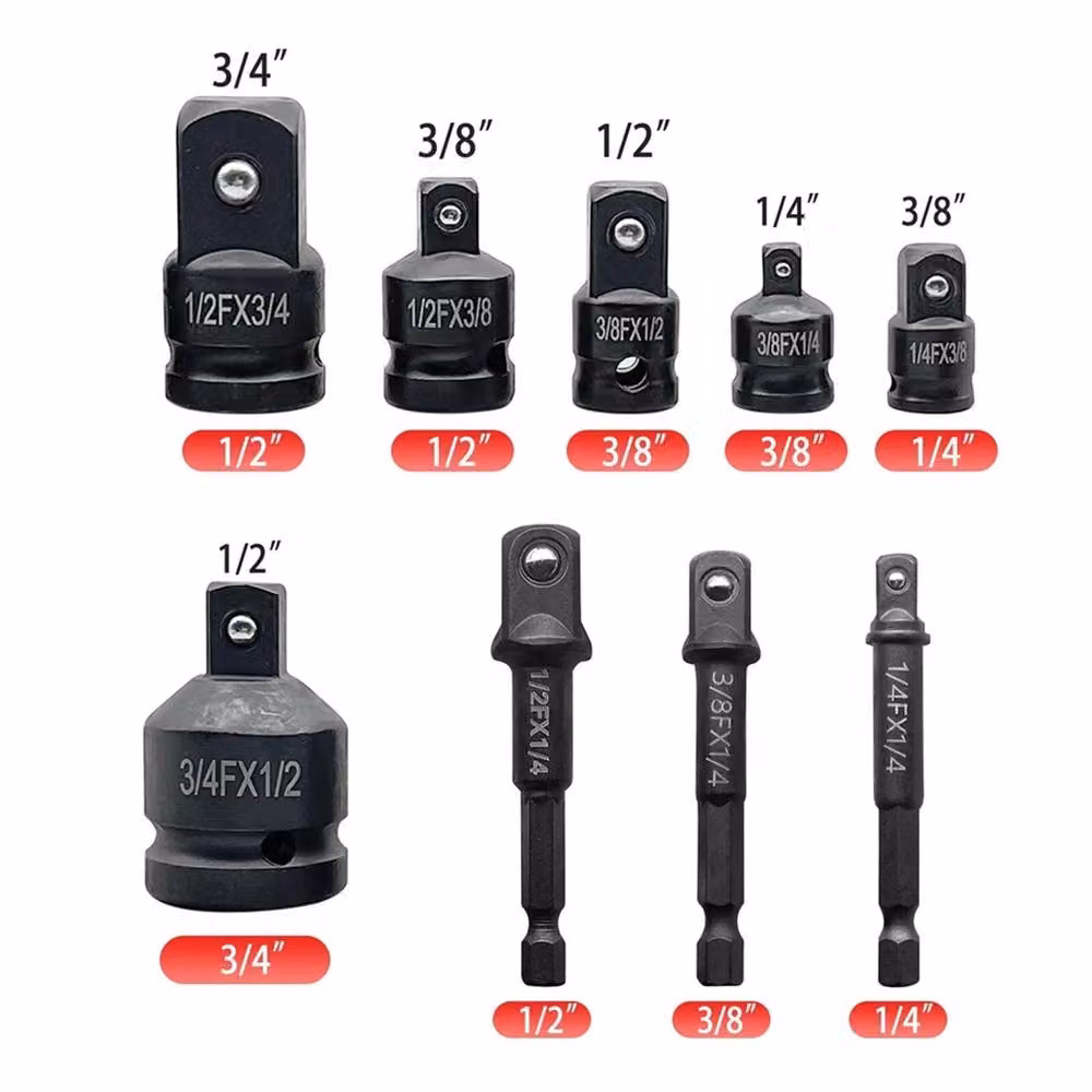 Nordara 9 Piece Impact Socket Adapter and Reducer Set in Black, 1/4 Inch, Chromium Vanadium Steel – 4