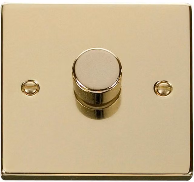 SE HOME Polished Brass 1 Gang 2 Way 100W Trailing Edge LED Dimmer Light Switch with Black Plate