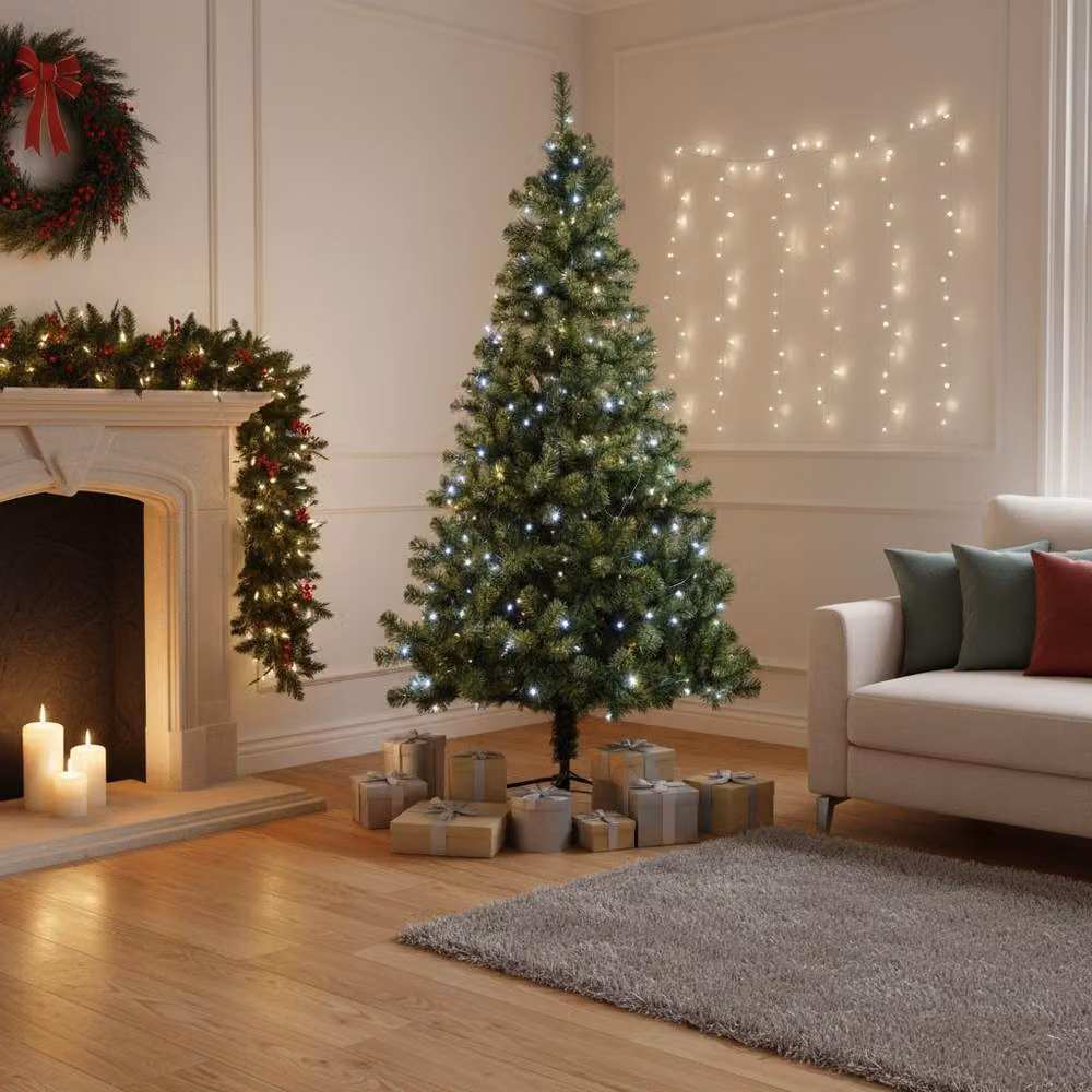 Shatchi 7ft Green Alaskan Pine Prelit Christmas Tree with White LEDs – 2