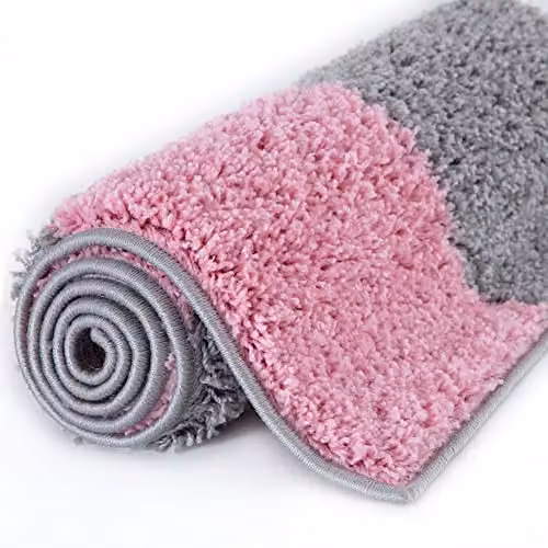 THE RUGS Modern Pink and Grey Checked High Pile Shaggy Area Rug, W/D/H: 80 x 300 cm – 4
