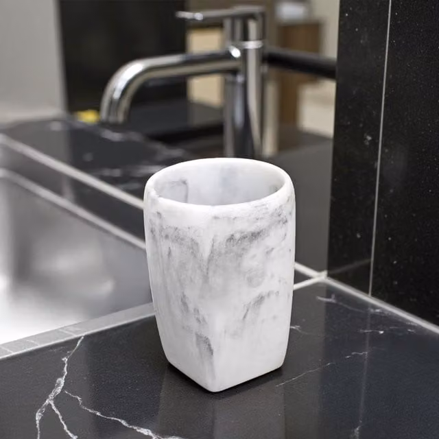 Showerdrape Octavia White Marble Effect Resin Bathroom Tumbler Toothbrush Holder Organiser – 1