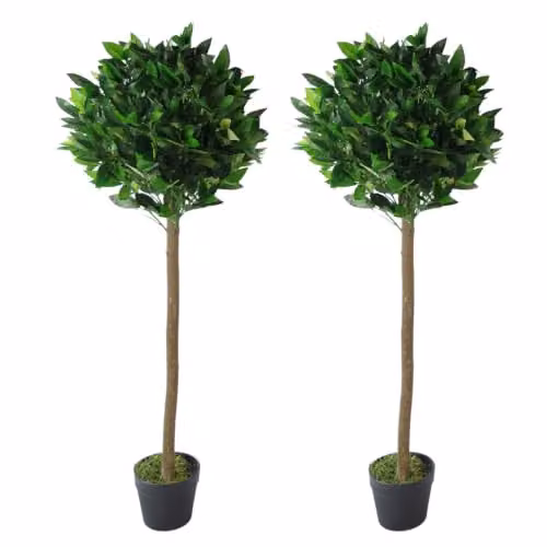Leaf Design UK Pair of Artificial Green Round Bay Topiary Ball Trees, Height: 120 cm – 1