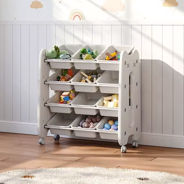 Komore Modern White Plastic Freestanding Childrens Toy Storage Organiser with Back Panel