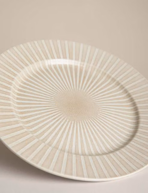 M&S Beige Striped Reactive Stoneware Dinner Plate for Adults, Dishwasher Safe