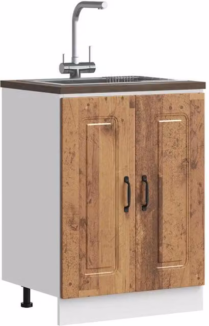 Berkfield Home Kalmar Sink Base Cabinet in Old Wood Brown, W/D/H: 60 x 46 x 81.5 cm