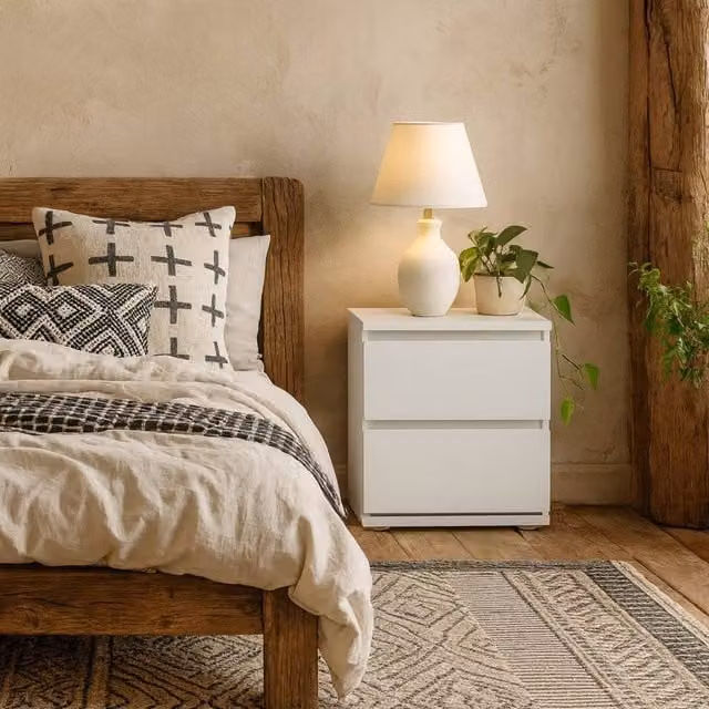 Wyld Haus Budapest White Gloss Wood Bedside Table with 2 Drawers W/D/H: 40.0 x 50.0 x 49.5 cm – 1