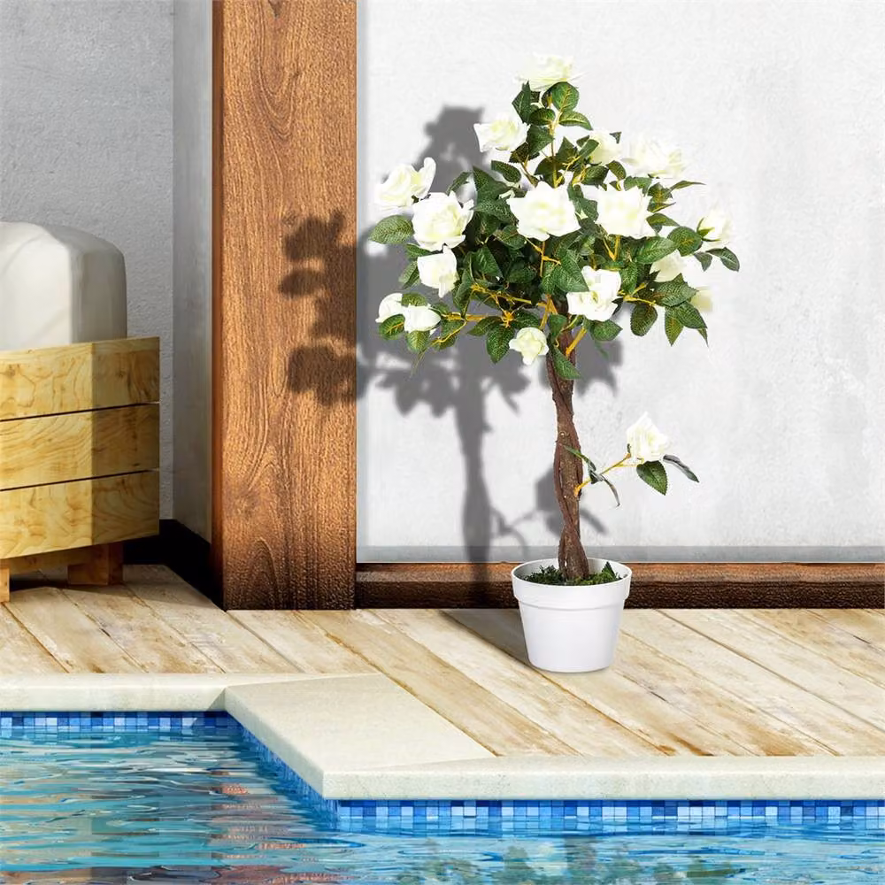 Nordara 2 Pack White Artificial Rose Trees with Pots, Height: 90 cm – 4