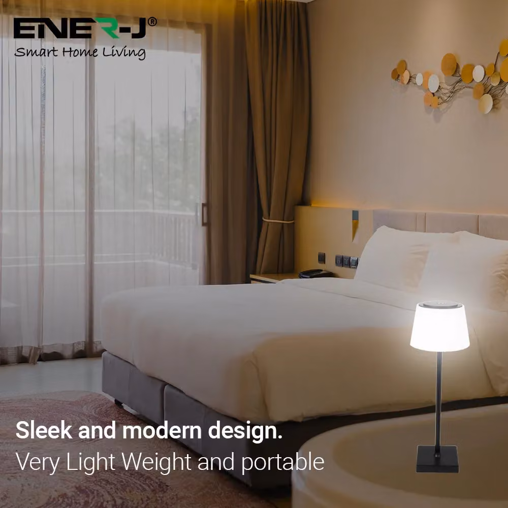 ENER-J Wireless LED Table Lamp, Black, Dimmable, Rechargeable, IP44, Diameter: 25 cm, Height: 19 cm – 4