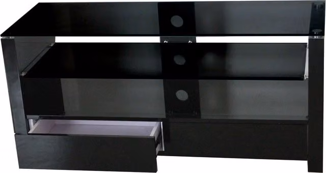 Harley Modern Glossy Black TV Stand with 3 Shelves and 2 Drawers