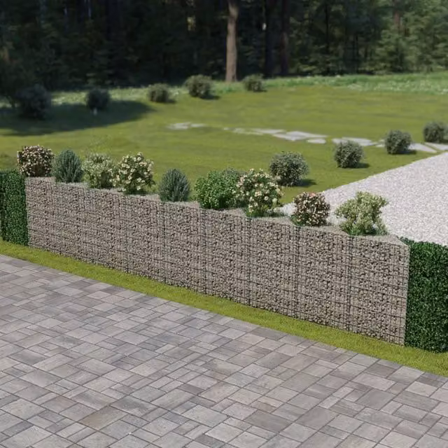 Berkfield Home Galvanised Steel Gabion Wall Raised Bed in Silver, W/D/H: 630 x 30 x 100 cm