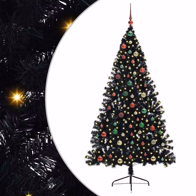 Berkfield Home Pre-lit Artificial Christmas Tree in Black, Height: 180 cm