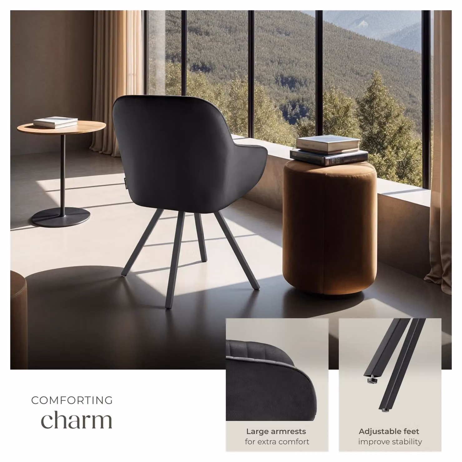 tectake Set of 4 Modern Black Armchairs for Dining Room, Kitchen or Home Office – 9