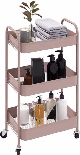 Kelvenix 3 Tier Rolling Utility Storage Trolley in Pink