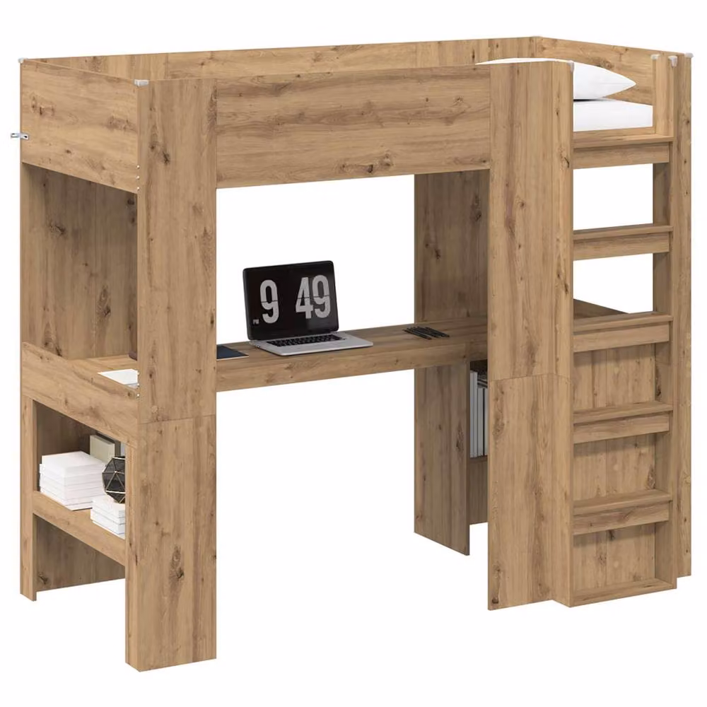 Berkfield Home Loft Bed Frame with Desk and Shelf in Artisan Oak Brown, W/D/H: 200 x 100 x 100 cm – 2