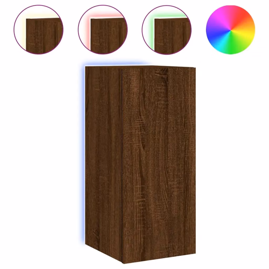 Berkfield Home Modern Wall Mounted TV Cabinet with Integrated LED Lights in Brown Oak, W/D/H: 30.5 x 35 x 70 cm – 2