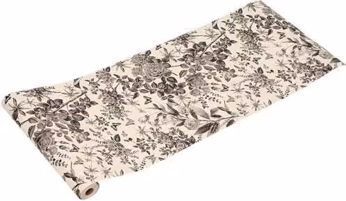 Living and Home Black and Beige Botanical Vinyl Self-Adhesive Wallpaper with Vintage Floral and Nature Design
