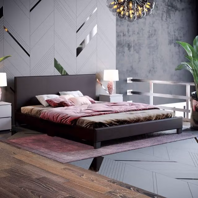 Vida Designs Lisbon Faux Leather Bed in Brown, King Size (155 cm)