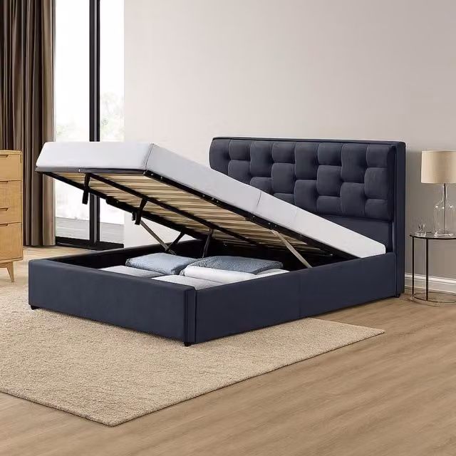 Comfy Living Ltd Plush Velvet Upholstered Gaslift Storage Bedframe in Dark Grey, W/D/H: 180 x 200 cm