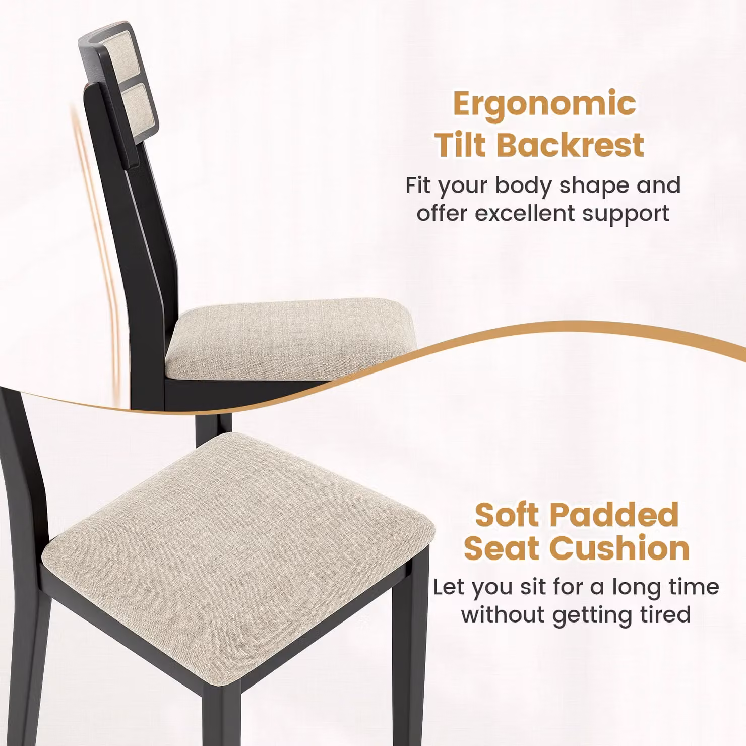 Gymax Set of 4 Modern Upholstered Kitchen and Dining Chairs in Black – 4