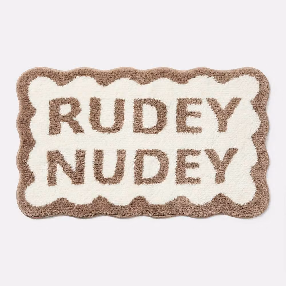 OHS Rudey Nudey Non-Slip Textured Chenille Bath Mat in Beige and Multicolour – 2